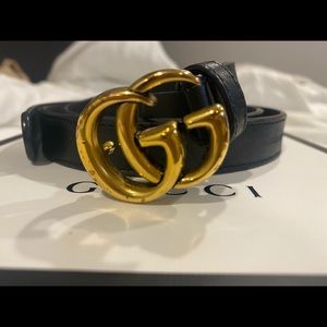 Leather belt with Double G buckle